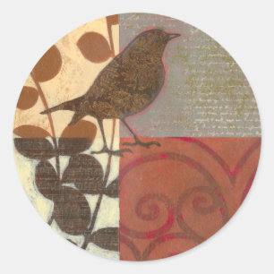 Pegatina Redonda Damask Sparrow