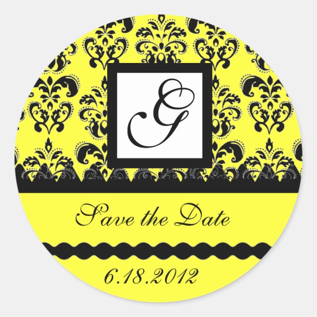 Pegatina Redonda DAMASK SQUARE MONOGRAM amarillo (Anverso)