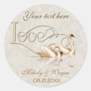 Pegatina Redonda Damask Swan Elegance