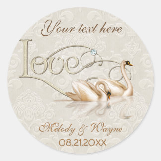 Pegatina Redonda Damask Swan Elegance