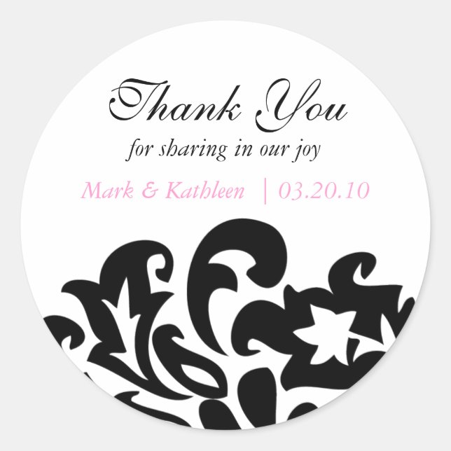 Pegatina Redonda damask thank you sticker (Anverso)