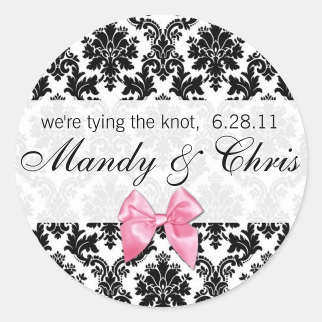 Pegatina Redonda Damask y Pink Bow (Anverso)