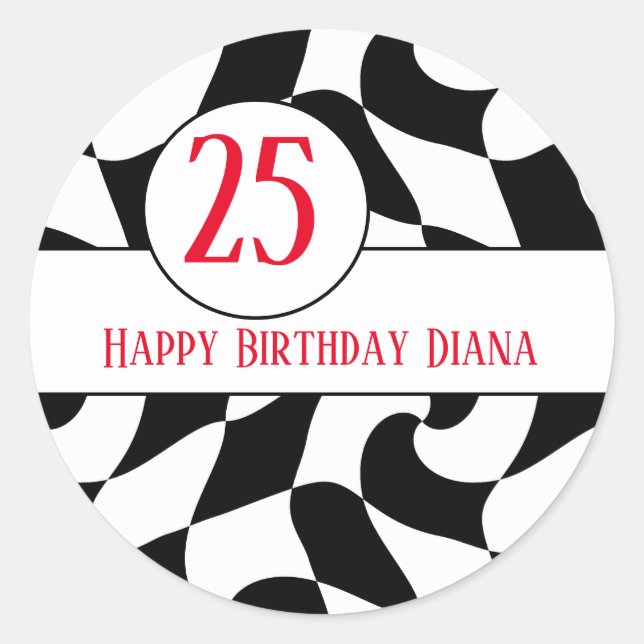 Pegatina Redonda damero ondulado blanco y negro, placas de papel (Anverso)