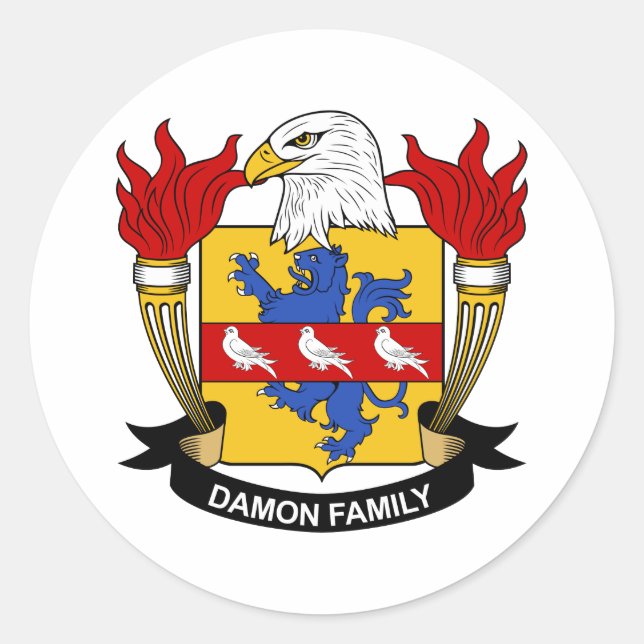 Pegatina Redonda Damon Family Crest (Anverso)