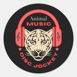 Pegatina Redonda dance animal musical animals disc jockey cdj