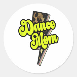 Pegatina Redonda Dance Mom Leopard Bolt Thunder Vintage Sports Danc