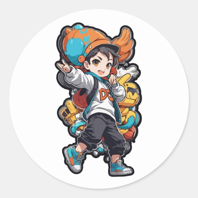 Pegatina Redonda Dancing Boy con el diseño del Personalizado Robot  (Anverso)