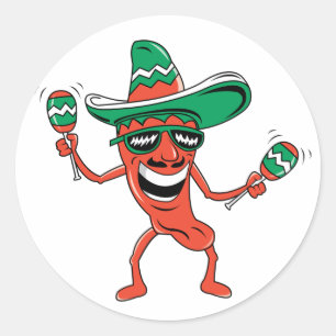 Pegatina Redonda Dancing Chili Pepper