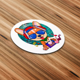 Pegatina Redonda Dancing Corgi Kawaii Cute