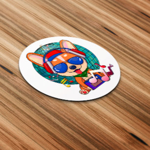 Pegatina Redonda Dancing Corgi Kawaii Cute