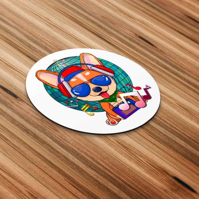 Pegatina Redonda Dancing Corgi Kawaii Cute (Dancing Corgi Sticker)