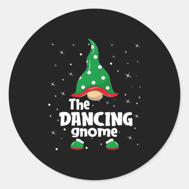 Pegatina Redonda Dancing Gnome Family Matching Christmas Funny Paja (Anverso)