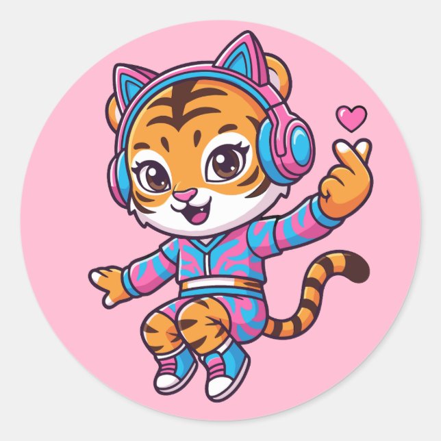Pegatina Redonda Dancing K-pop Tiger (Anverso)