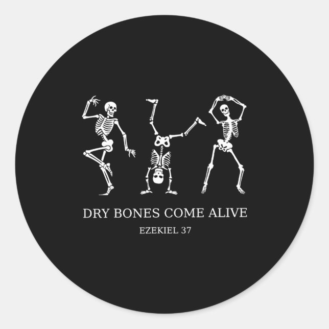 Pegatina Redonda Dancing Skeleton Dry Bones Come Alive Christian Ha (Anverso)