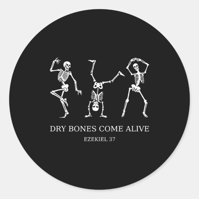 Pegatina Redonda Dancing Skeleton Dry Bones Come Alive Christian Ha (Anverso)