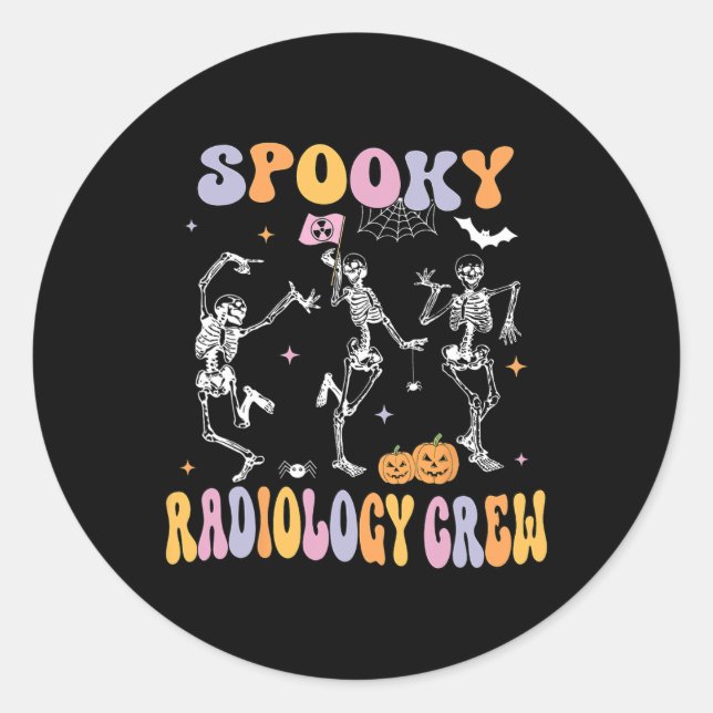Pegatina Redonda Dancing Skeleton Spooky Radiology Crew X-ray Tech (Anverso)