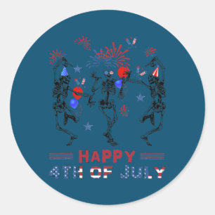 Pegatina Redonda Dancing Skeletons Fireworks Happy 4th of July