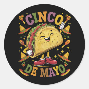 Pegatina Redonda Dancing Taco Funny Cinco De Mayo Fiesta Fiesta