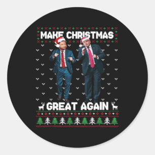 Pegatina Redonda Dancing Trump Santa y Dj Vance hacen que la Navida
