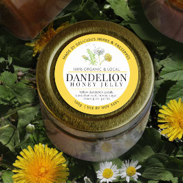 Pegatina Redonda Dandelia miel jelly flor arte amarillo