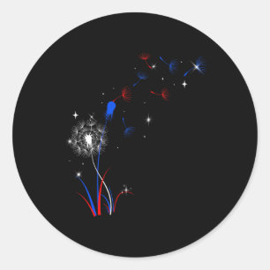 Pegatina Redonda Dandelion 4 De Julio Patriota Estadounidense De Fl