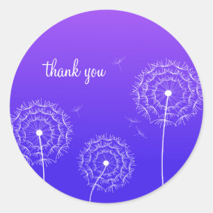 Pegatina Redonda Dandelion blanco morado minimalista gracias