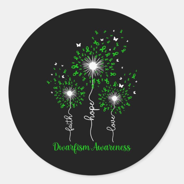 Pegatina Redonda Dandelion Faith Hope Love Dwarfism Awareness  (Anverso)