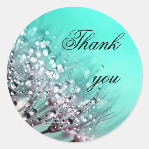 Pegatina Redonda Dandelion Flowers Aqua Blue Boda Gracias