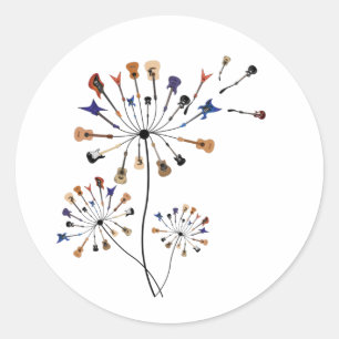Pegatina Redonda Dandelion Flowers Guitarlist