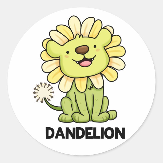 Pegatina Redonda Dandelion Funny Lion Pun (Anverso)