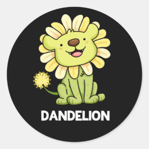Pegatina Redonda Dandelion Funny Lion Pun Dark BG