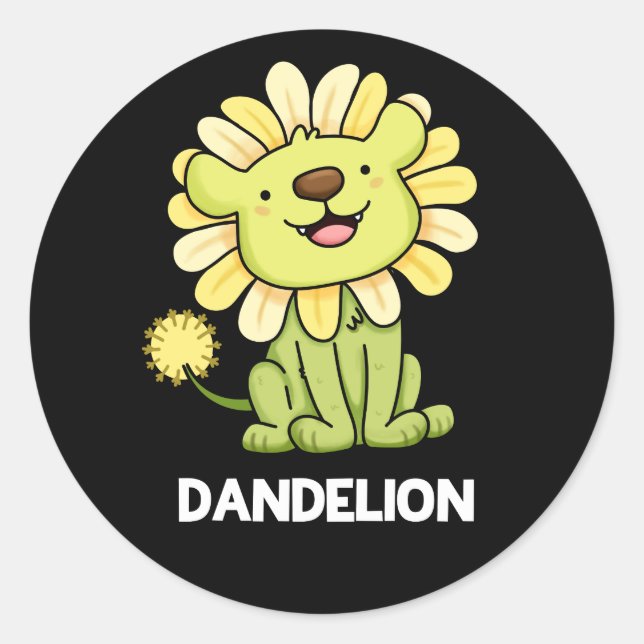 Pegatina Redonda Dandelion Funny Lion Pun Dark BG (Anverso)