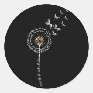 Pegatina Redonda Dandelion hecho enteramente de mariposas
