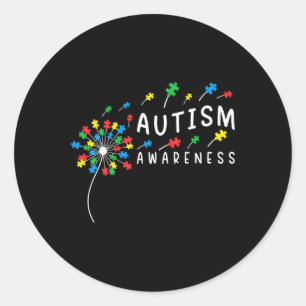 Pegatina Redonda Dandelion Puzzle Piece Guay Autism Niños Chicas Ni