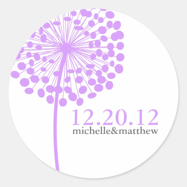 Pegatina Redonda Dandelion Wedding Stickers (Anverso)