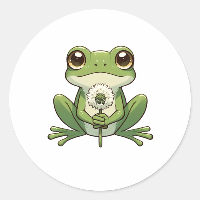 Pegatina Redonda Dandelion Y Frog (Anverso)