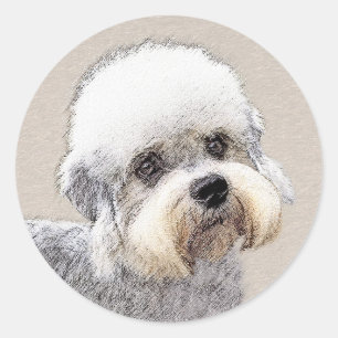Pegatina Redonda Dandie Dinmont Terrier Pintura Original De Perro