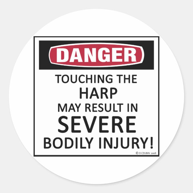 Pegatina Redonda Danger Harp (Anverso)