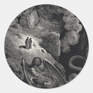 Pegatina Redonda Dante y Virgil con Pegatinas Geryon