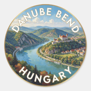 Pegatina Redonda Danube Bend Visegrad Hungría Paisaje Viaje 