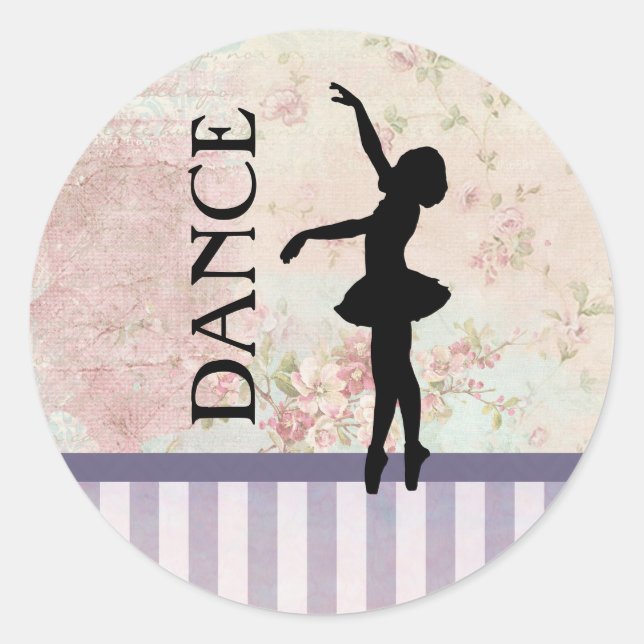 Pegatina Redonda Danza - Ballerina Silhouette sobre fondo vintage (Anverso)