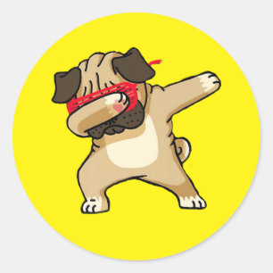 Pegatina Redonda Danza de perro de pug de Guay Dabbing