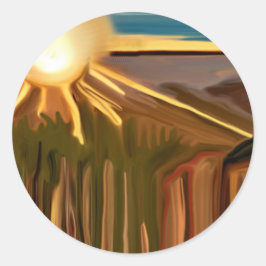 Pegatina Redonda Danza del arte abstracto de Cacti