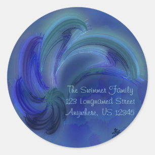 Pegatina Redonda Danza del arte abstracto de los delfínes