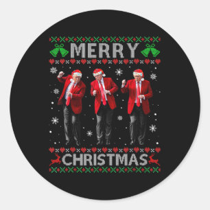 Pegatina Redonda Danza divertida de Trump Feliz Navidad Fea Dulce