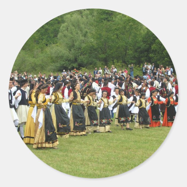 Pegatina Redonda Danza tradicional griega (Anverso)