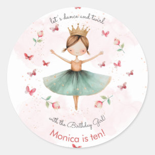 Pegatina Redonda Danza y vuelta lindo bailarina ballet niño cumplea