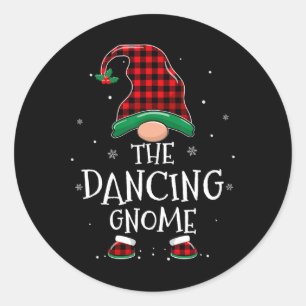 Pegatina Redonda Danzando Gnome Xmas Familia Coincidiendo Navidades