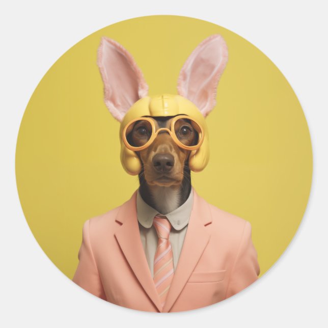 Pegatina Redonda Dapper Easter Bunny Dog (Anverso)