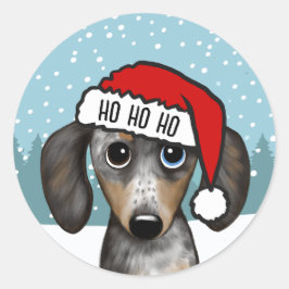 Pegatina Redonda Dapple Dachshund Santa Cute Wiener Dog Personaliza